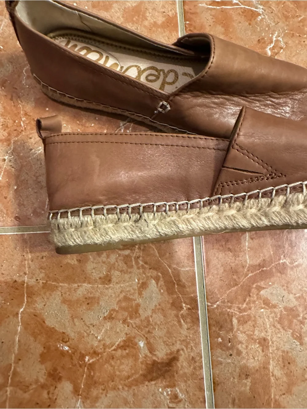 Sam Edelman Khloe Carmel Brown Soft Leather Espadrilles Slip On Size 6